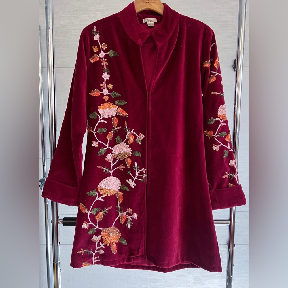 Deep Red Velvet Embroidered Coat